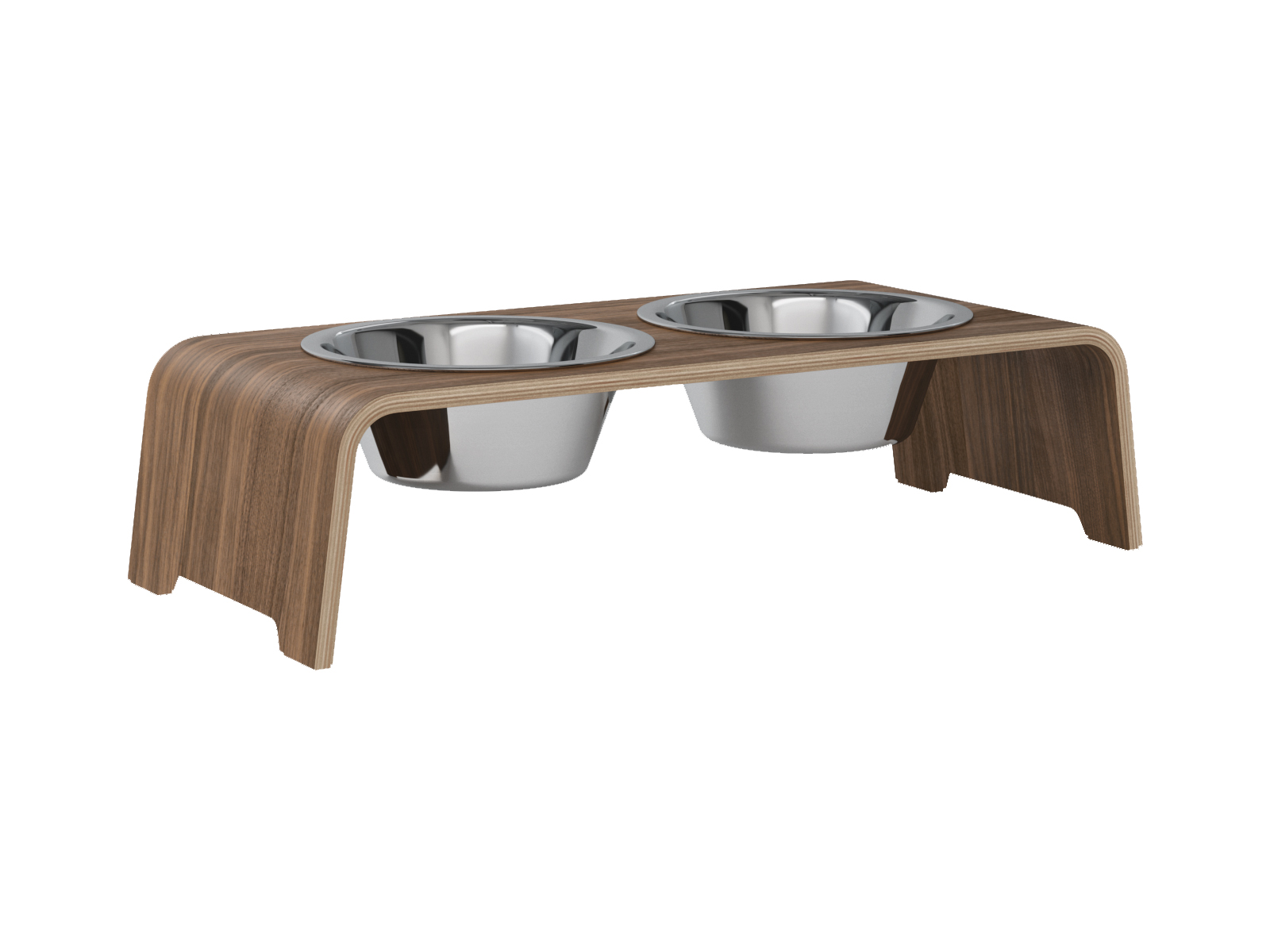 dogBar® classic M-small / Hunde-Napf / Edelstahl / Nussbaum