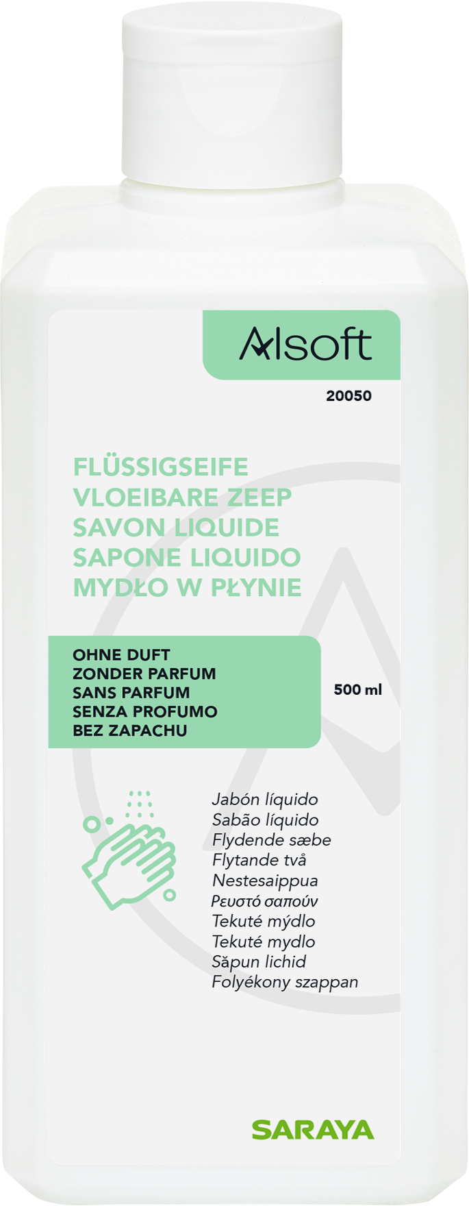SARAYA Alsoft Flüssigseife, 12 x 500ml Euro Flasche 