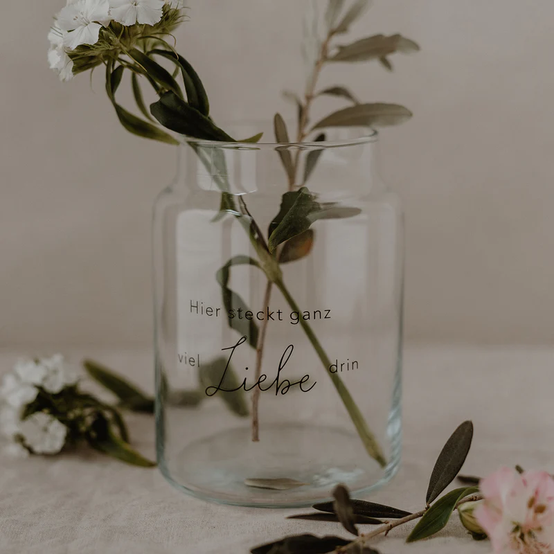 Vase aus Glas, groß, LIEBE