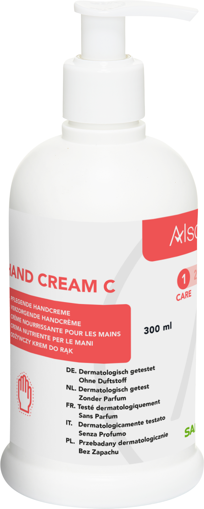 SARAYA Alsoft Handcreme C- Care, 300ml Rundflasche mit Pumpe