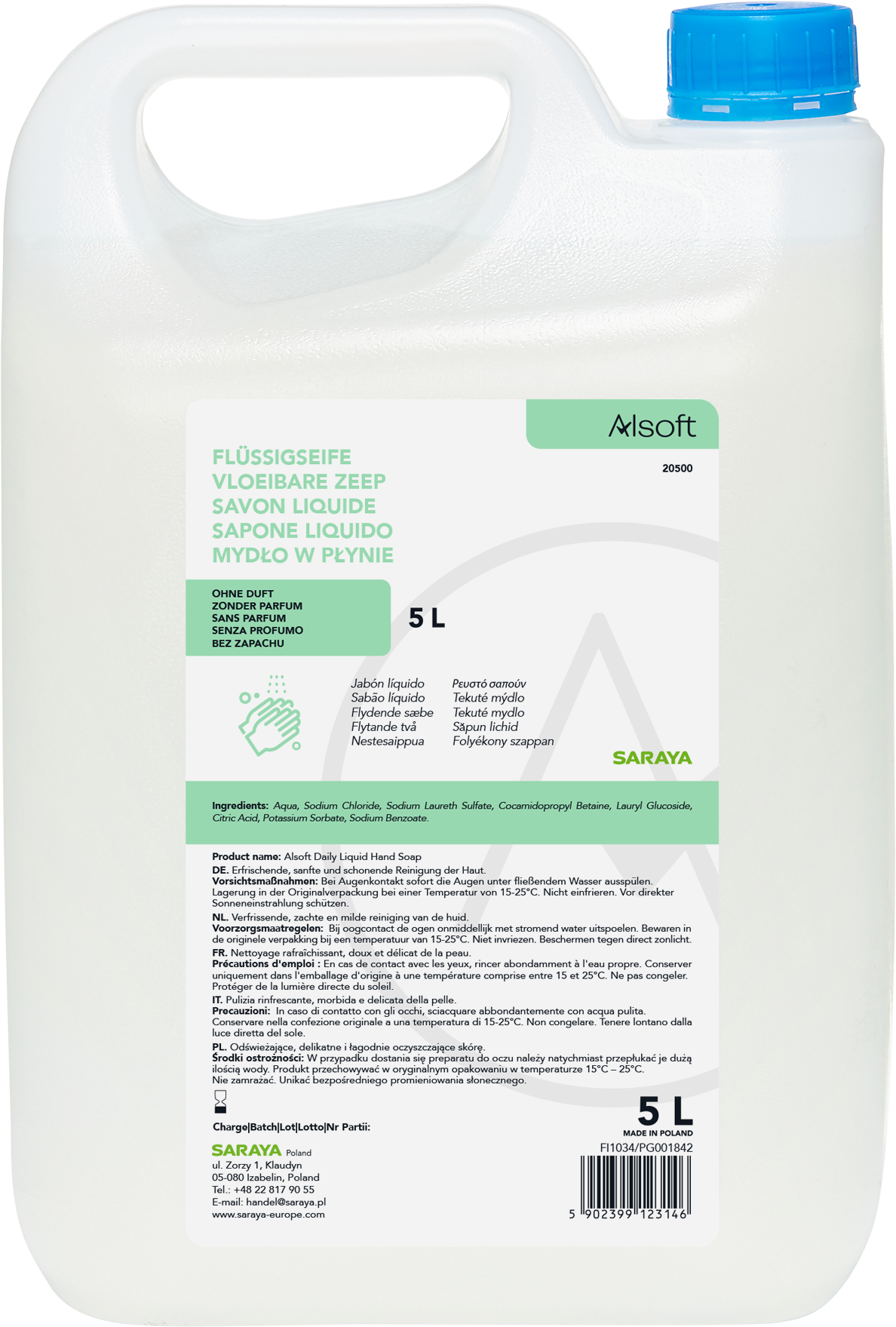 SARAYA Alsoft Flüssigseife, 2 x 5 Liter Kanister  