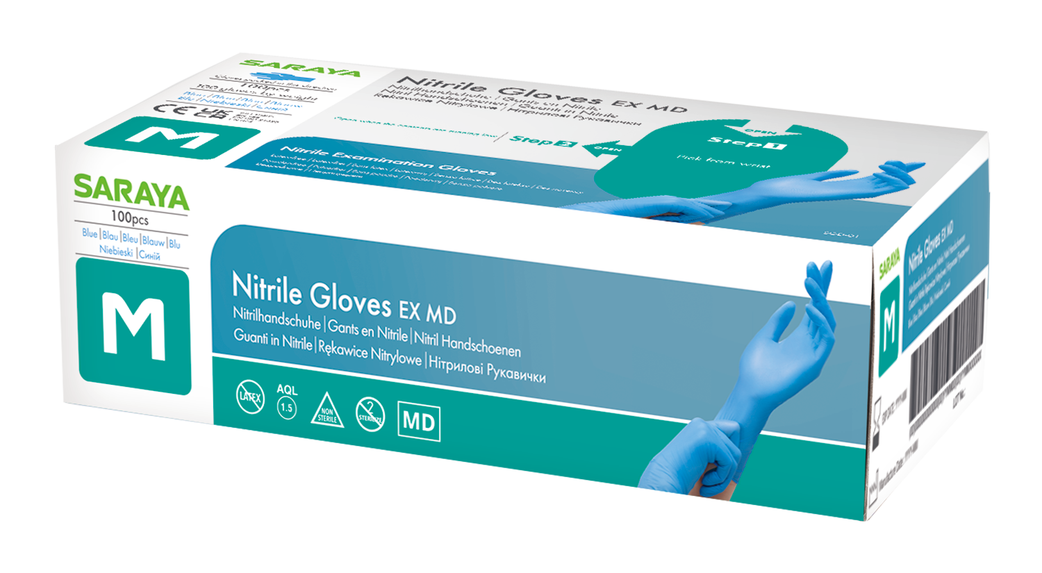 Einweghandschuhe, Nitril EX MD, puderfrei, Gr. M, Box a 100 Stück, VE= 10, blau