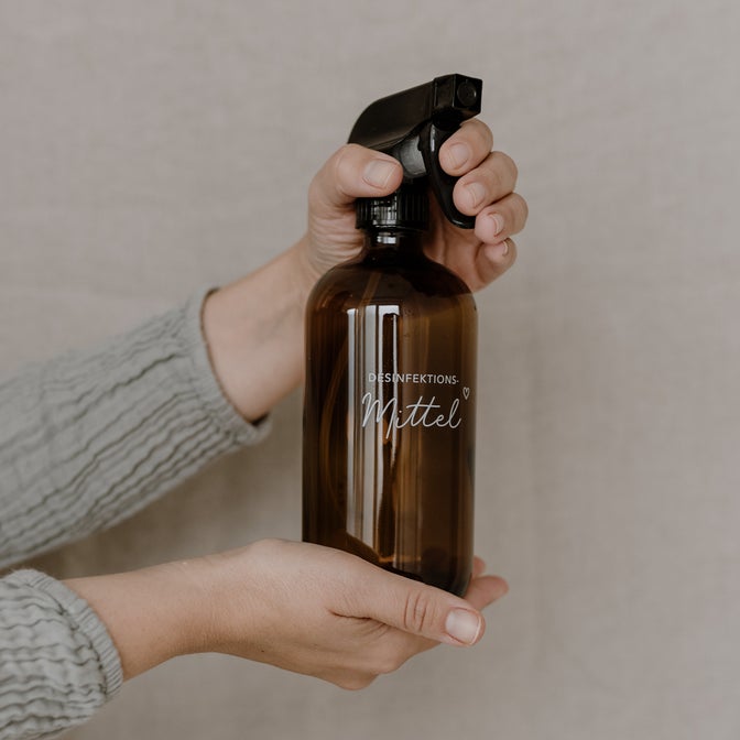 Sprühflasche ' Desinfektionsmittel  500ml, Glas-Leerflasche 