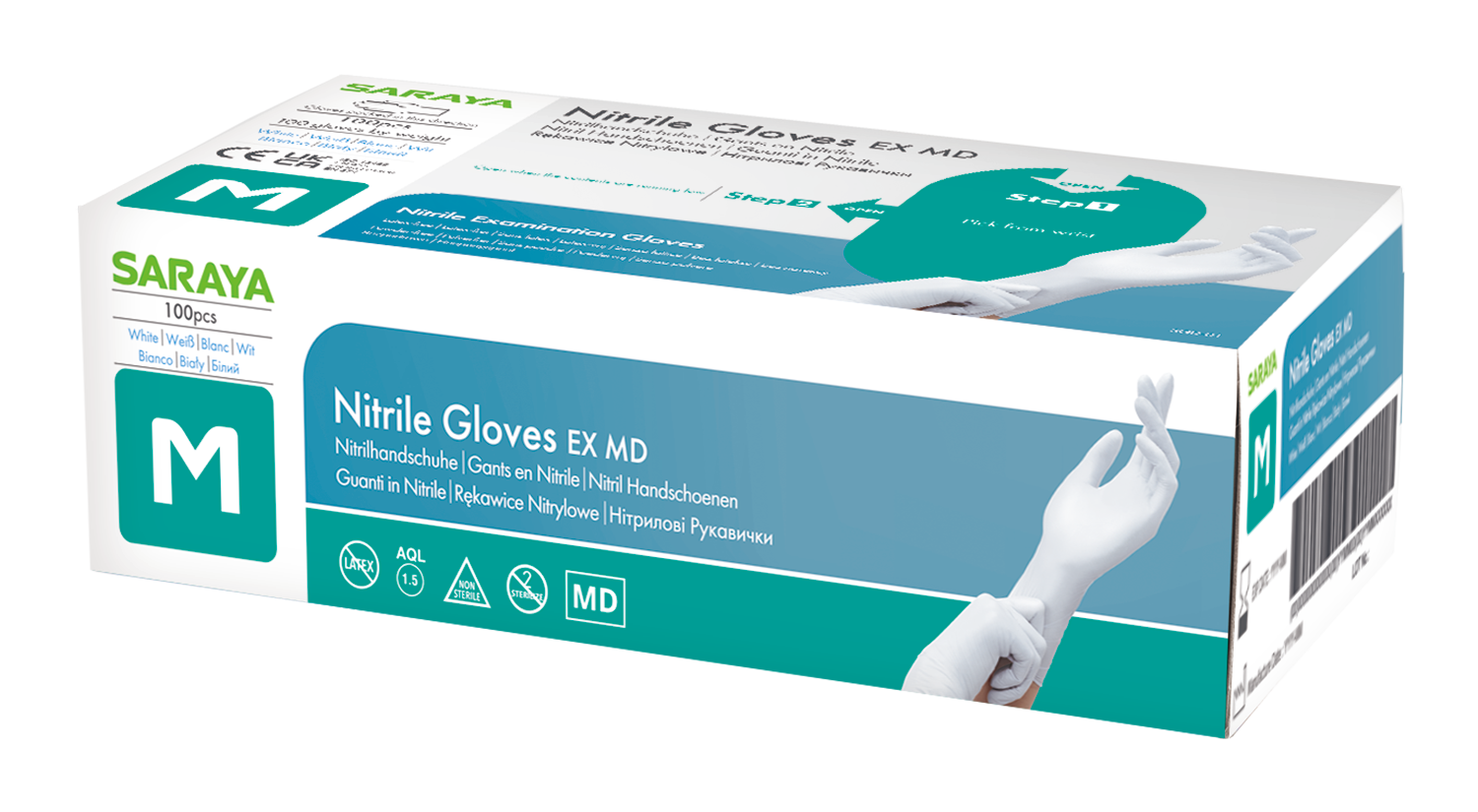 Einweghandschuhe, Nitril EX MD, puderfrei, Gr. M, Box a 100 Stück, VE= 10, weiß