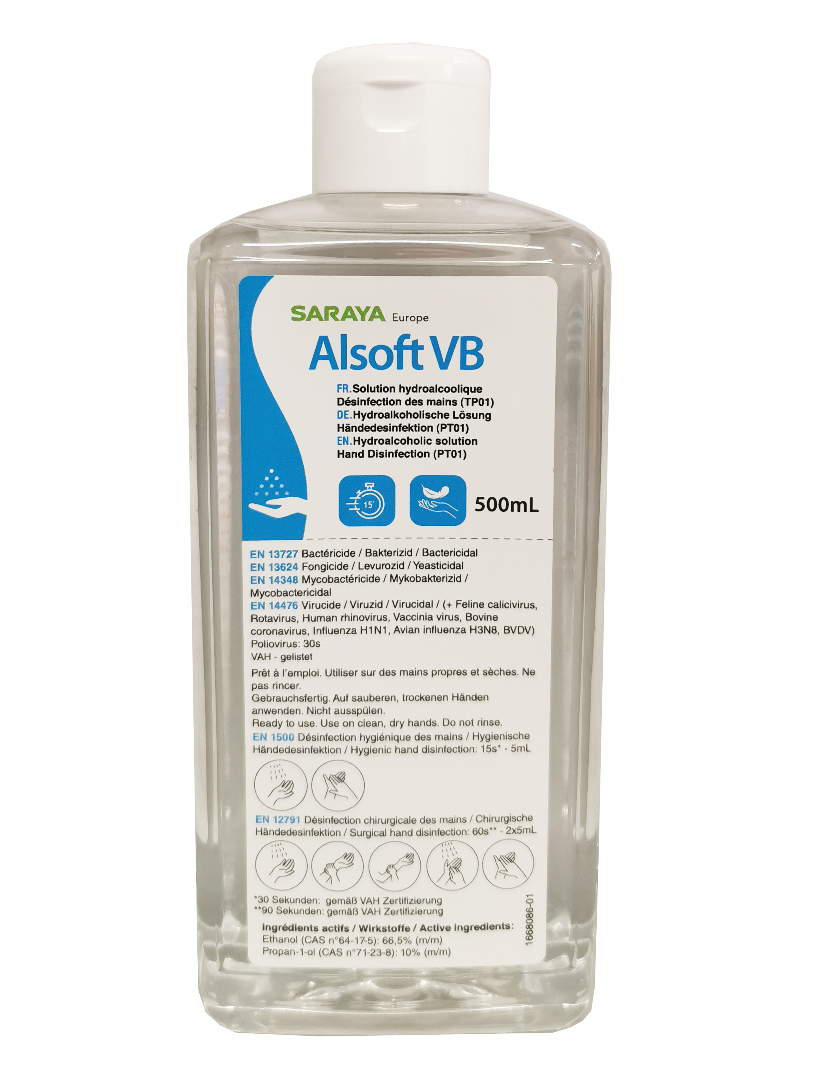 SARAYA ALSOFT VB Haut & Händedesinfektion EUROFLASCHE 500. 
